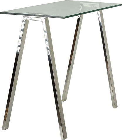 Cortesi Home Trixie Glass Top Desk/Console Table with Stainless Steel Frame, 40"