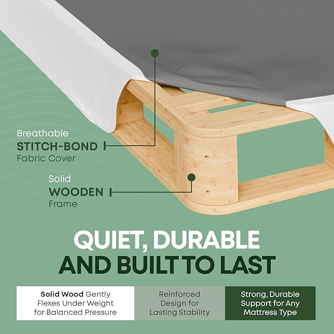 Greaton, 10” Full Size Box Spring Only for Full Size Bed – Amish-Made in the USA – Solid Wood Mattress Foundation with Stable & Quiet Support – Flat-Packed & Easy Assembly – White