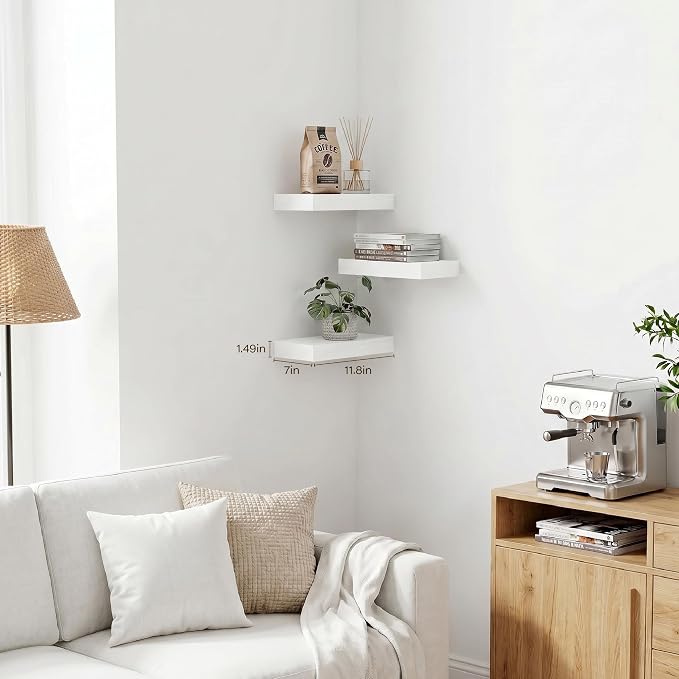 White Floating Shelves for Wall,Set of 3,11.8 Inches Wall Mounted Shelves Over Toilet Farmhouse Home Decor Display