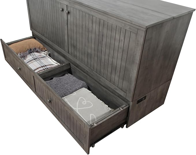 Mega Solutions Murphybedz Tuscany Murphy Cabinet Chest Bed with Charging Station 6 Inch (Galaxy Grey, King)