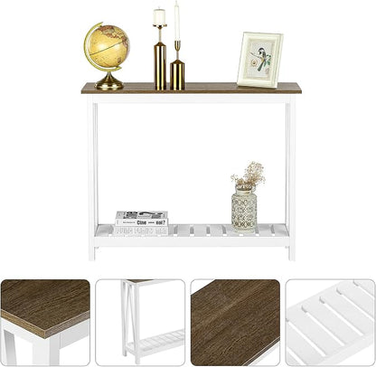 ChooChoo Farmhouse Console Table, Rustic Vintage Narrow Sofa Table for Entryway, Living Room, Hallway, 40 White