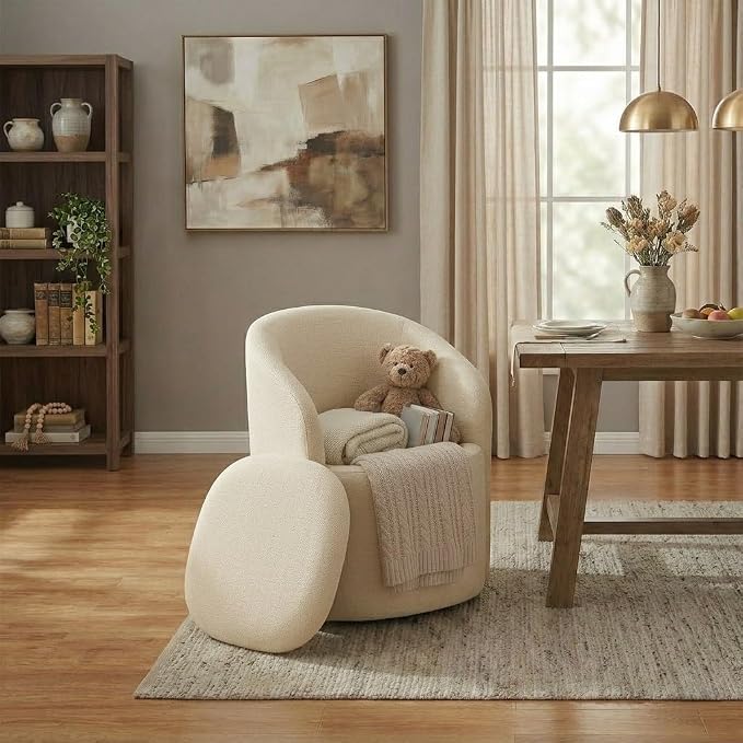 KISLOT Upholstered Dining Chairs with Casters, No Assembly Rolling Modern Dining Room Chairs with Hidden Storage & Barrel Backrest, Accent Chair for Bedroom, Living Room, Dressing, Sand, Set of 1