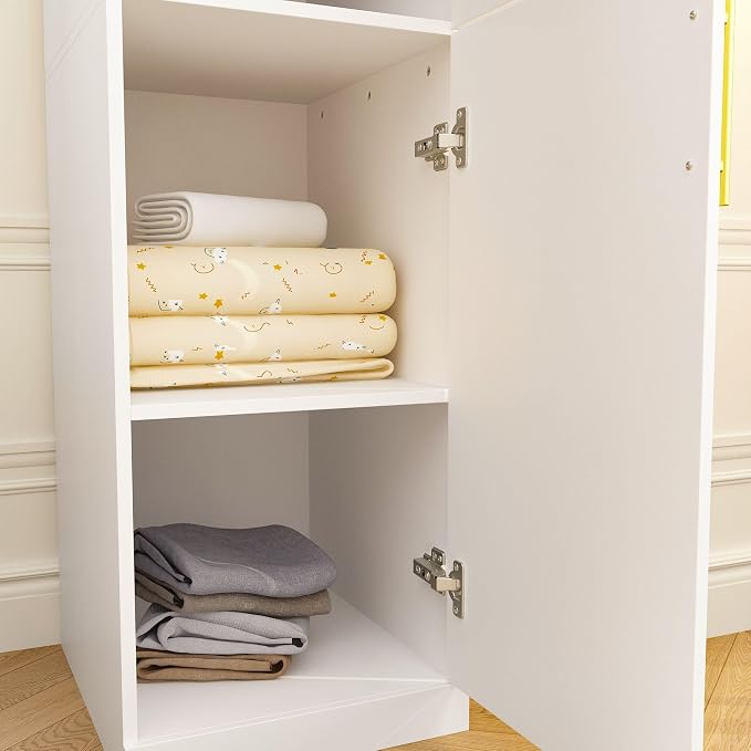 Timechee Almirah for Clothes, 74.8" Tall Bedroom Closet Storage Cabinet with Doors and Shelves, Hanging Rod, 2 Door Narrow Bathroom Storage Cabinet, White Narrow Wardrobe Clothes Closet for Bedroom