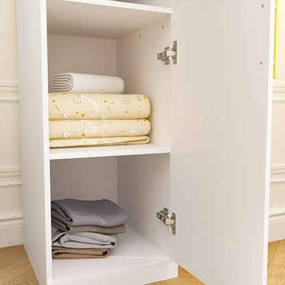 Timechee Almirah for Clothes, 74.8" Tall Bedroom Closet Storage Cabinet with Doors and Shelves, Hanging Rod, 2 Door Narrow Bathroom Storage Cabinet, White Narrow Wardrobe Clothes Closet for Bedroom
