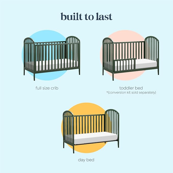 Davinci Beau 3-in-1 Convertible Baby Crib, Forest Green | GREENGUARD Certified, Converts to Toddler Bed & Daybed, 4 Adjustable Mattress Heights, Toddler Conversion Kit Sold Separately