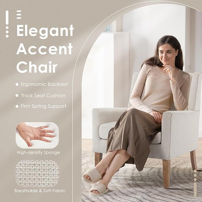 COLAMY Modern Wingback Living Room Chair Set of 2, Upholstered Fabric Accent Armchair, Single Sofa Chair with Lounge Seat and Wood Legs for Bedroom/Office/Reading Spaces, Beige