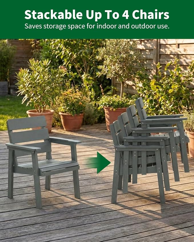 7-Piece Outdoor Dining Set, All-Weather HIPS Patio Table & Chairs for 6, Outdoor Furniture with Umbrella Hole, Ideal for Garden, Poolside, Backyard, Deck, Dark Gray