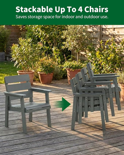 Outdoor Patio Dining Chair Set of 2, All-Weather Patio Chairs with Armrests, Ergonomic Design, Ideal for Garden, Poolside, Backyard, Deck, Dark Gray