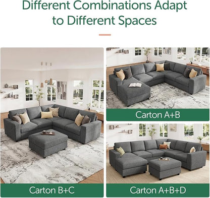 HONBAY Sectional Sofa, 6 Seats 80 Inch L Shaped Couch with Ottoman Pet-Friendly for Small Apartment Living Room, Light Grey