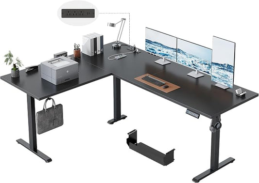 Klicelor L Shaped Standing Desk 63 x 55 Inch,Electric Height Adjustable Corner Desk with Cable Management & Power Outlets, Ergonomic Sit Stand Up Computer Table for Home Office,Black