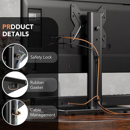 Universal Swivel TV/Table Top TV Stand for 19 to 43 inch TVs with 90 Degree Swivel, 4 Level Height Adjustable, Heavy Duty Tempered Glass Base, Holds up to 99LBS HT02B-001