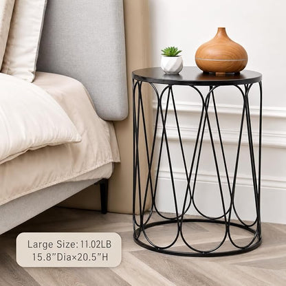 HFHOME Set of 3 Metal Outdoor Side Table, Nesting Round Coffee Table for Indoor Outdoor, Heavy Duty End Tables Plant Stand Living Room Garden Stool - Black