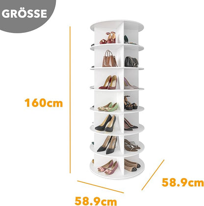 SpaceAid 7 Tier Rotating Shoe Rack Tower, Spinning Shoe Display Lazy Susan, Revolving 360 Shoe Rack Storage Round Carousel, Vertical Handbag Rotate Shoes Closet Organization (7-Tier White)