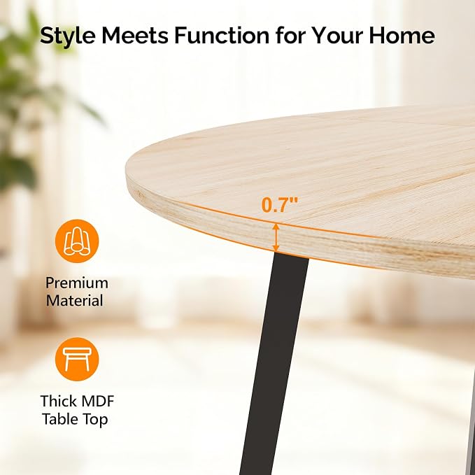 VINGLI Round Dining Table for 2-4, 35in Modern Dining Room Table with Metal Base, Light Oak Wooden Kitchen Table, Space-Saving, Small Space Circle Dinette for Home, Kitchen, Apartment