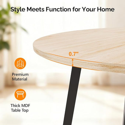 VINGLI Round Dining Table for 2-4, 35in Modern Dining Room Table with Metal Base, Light Oak Wooden Kitchen Table, Space-Saving, Small Space Circle Dinette for Home, Kitchen, Apartment