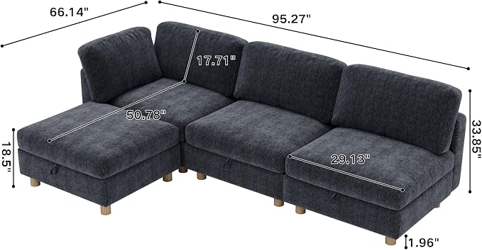 ERYE 95-Inch Oversized L Shaped Sectional Sofa 4 Seat Modular Storage Sofa Couch W/Deep Seat,Skin Friendly Plush Chenille Upholstered Convertible Corner Sectional Couch with Ottoman