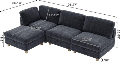 ERYE 95-Inch Oversized L Shaped Sectional Sofa 4 Seat Modular Storage Sofa Couch W/Deep Seat,Skin Friendly Plush Chenille Upholstered Convertible Corner Sectional Couch with Ottoman