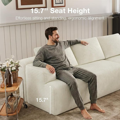 Novilla L-Shape Sectional Couches for Living Room with Smarts Coil® Support, 3 Seater Sectional Sofas for Living Room Bedroom, Corduroy Cloud Couch Sectional, No Assembly(Beige, Right Hand Facing)
