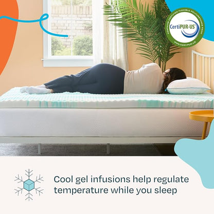 Linenspa 3 Inch Gel Memory Foam Mattress Topper – Egg Crate Style, Reversible for two feels – Promotes Airflow & Relieves Pressure Points – Full