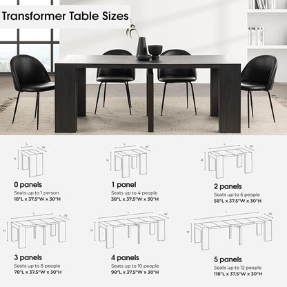 Transformer Table - Solid Wood Extendable Dining Table, Seats 2-12, Expandable Dining Room Table, Space-Saving Furniture, Kitchen and Dining Room Furniture (Black, Table + Bench)