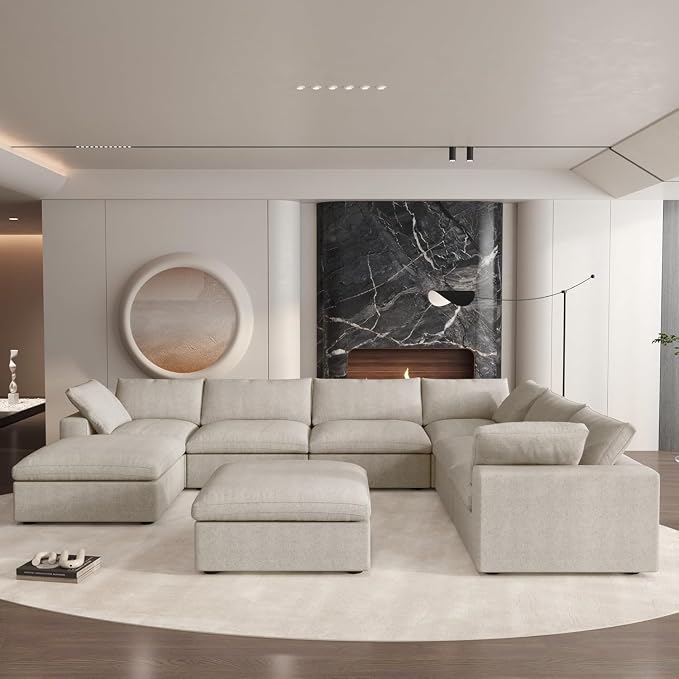 Cloud Modular Sectional Sofa Couch, Oversized Couch 8 Seater, 160.6" U Shaped Convertible Couches with Storage Ottoman for Living Room, Sofa Covers Washable&Replaceable (Khkai)