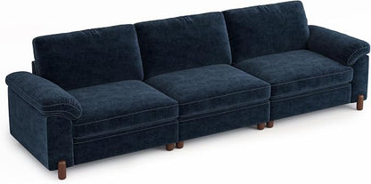 SITJOY Large Cloud Couch, 118" Wide 3 Seater Sofa, Chenille in Navy Blue | Detachable and Washable Chenille Cover Sectional Sofas for Living Room, Deep Seat Wide Couch