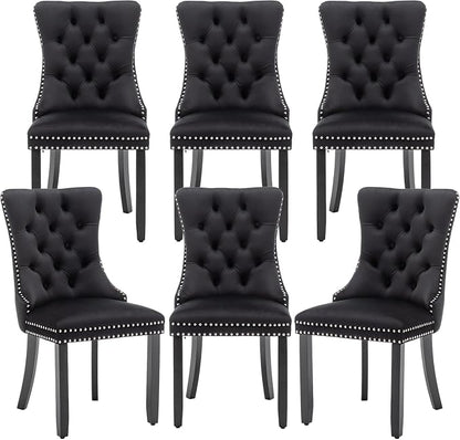 Hixkol Velvet Dining Chairs Set of 6,Upholstered Dining Chairs with Ring Pull Trim and Button Back,Modern Seating for Kitchen, Bedroom & Living Room(Black)