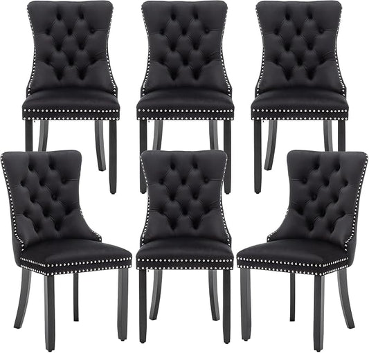 Hixkol Velvet Dining Chairs Set of 6,Upholstered Dining Chairs with Ring Pull Trim and Button Back,Modern Seating for Kitchen, Bedroom & Living Room(Black)