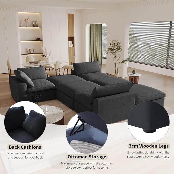 Cloud Modular Sectional Sofa Couch,Oversized Couch 8 Seater for Living Room,160.6" U Shaped Convertible Couches with Storage Ottoman, Covers Washable&Replaceable