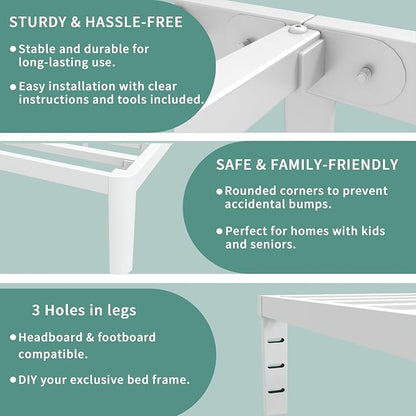 ITIMIDI 14 Inch Twin White Bed Frames, Metal Twin Platform Bed Frame with Round Corner Legs, Heavy Duty Steel Support 3500 LBS, Storage Space, No Box Spring Needed, Noise Free, Easy Assembly