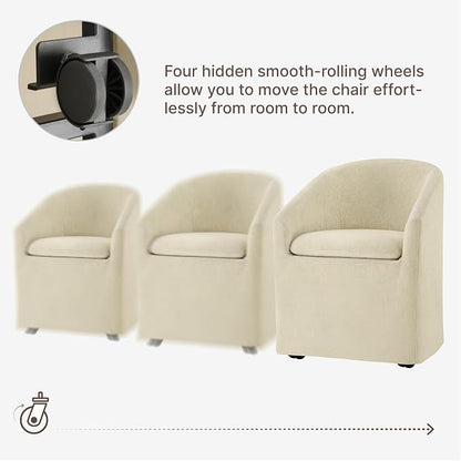 KISLOT Upholstered Dining Chairs Set of 2 with Casters, Modern Side Barrel Armchair with Washable Slipcover & Sturdy Metal Frame for Diningroom Bedroom Livingroom Reading Room, Sand Fabric