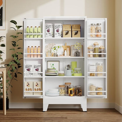 winiowa Metal Kitchen Pantry Storage Cabinet, Pantry Cabinet with Doors and Adjustable Shelves, Steel Storage Cabinet for Kitchen, Dining Room, Living Room-White