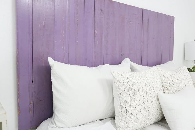 Barn Walls Lavender Headboard, Cottage Design Weathered, Solid Wood Headboard Floating Panels, Wall Mount, Adjustable Height Easy Assembly, King Size