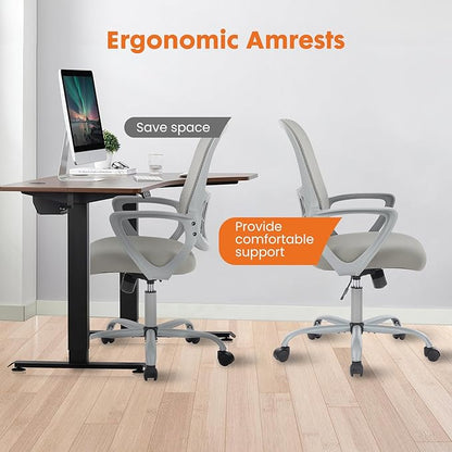 Sweetcrispy Home Office Managerial Executive Chair, Ergonomic Mesh Adjustable Swivel Mid-Back Chair with Comfortable Lumbar Support, Comfy Arms for Bedroom,Study,Student
