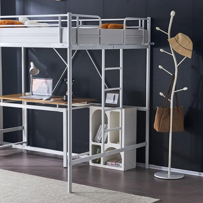 VINGLI Loft Bed Full Size with Flat Rungs for Adults, Kids and Young Teens, No Box Spring Required,Heavy Duty Metal Slat Support,White