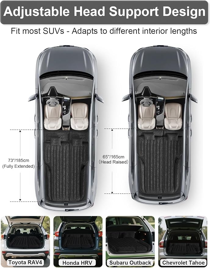 Umbrauto SUV Air Mattress for Back Trunk Folded Backseat, Inflatable Car Camping Bed for Sleeping Travel, Flocked Surface Reinforced Bottom Fits Most Size SUV