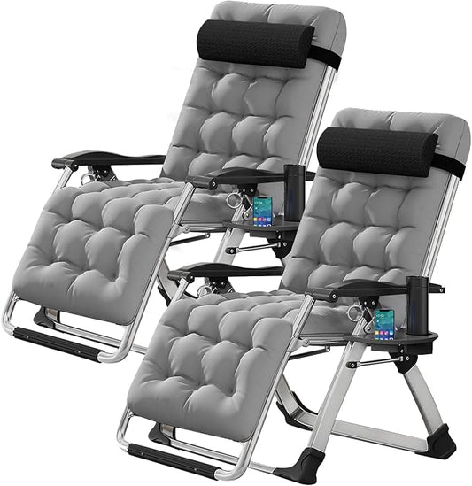 DoCred Zero Gravity Chair, Lawn Recliner, Reclining Patio Lounger Chair, Folding Portable Chaise with Detachable Soft Cushion, Cup Holder, Headrest