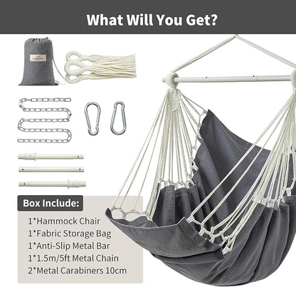 CHULIM Hanging Hammock Chair Swing MAX 500 lbs Outdoor Hanging Chair with Footrest Indoor Swing Chair with Portable Steel Spreader Bar and Hardware Kit for Bedroom Living Room Patio Porch - Dark Grey