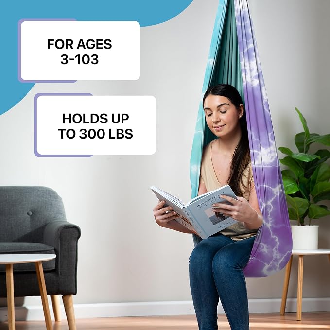 Indoor Sensory Swing for Kids or Outdoor – Holds 300lbs, Double-Layer, & 360° Swivel, Calming Compression Therapy Swing Hammock for Kids & Adults with All Hardware – Sensory-Motor Toys & Gifts