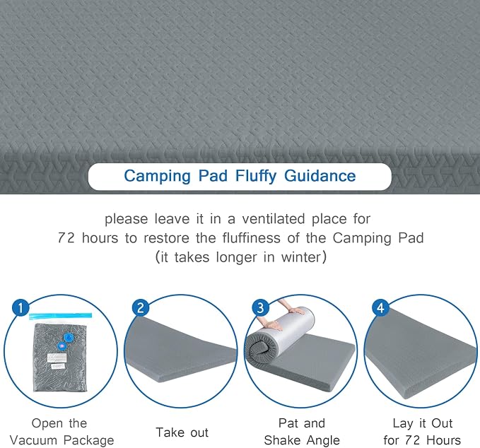 Memory Foam Camping Pad 3 Inch Thick, Soft Sleeping Pad with Waterproof Cover, Roll Up Cot Pad Topper for Travel Truck Bed Tent, Pad Only
