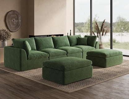 ohllob 140" U Shaped Couch, Cloud Sectional Couches for Living Room, Boneless Couch with Ottoman, Oversized 4 Seater Modular Sectional Sofa, Green