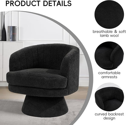 CANMOV Swivel Accent Chair with Armrest, Modern 360 Degree Swivel Barrel Chair with Curve Back and Soft Cushion,Comfy Round Sherpa Teddy Armchair Single Sofa for Living Room,Bedroom, Black