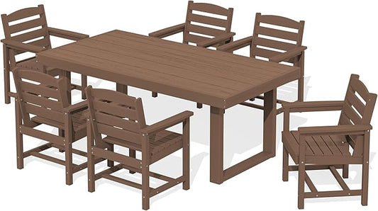 SERWALL HDPE Outdoor Dining Set for 6, 67'' Patio Table and Chairs Set | with Armchair Seat