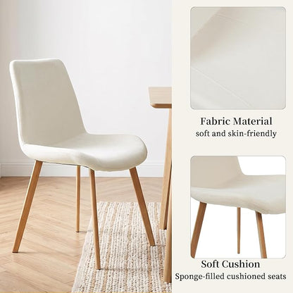 HIPIHOM Dining Chairs Set of 2, Mid-Century Modern Fabric Kitchen Chairs | Curved Backrest for Comfort, High-Density Sponge Padded Seat, Heat and Stain Resistant Surface, Sturdy Wood-Grain Metal Legs