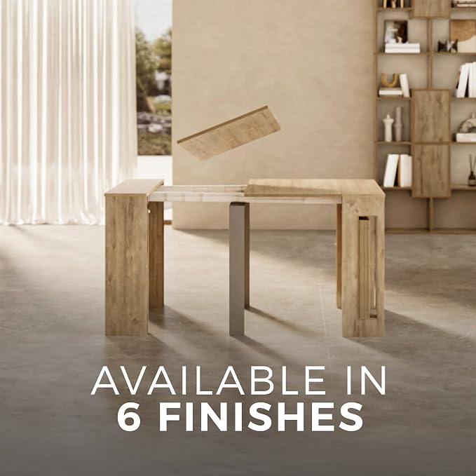 Mobili Fiver, Easy, Extendable Console Table with Extension Leaves Holder, 17.7(120.1) x35.4 in, Oak, Made in Italy