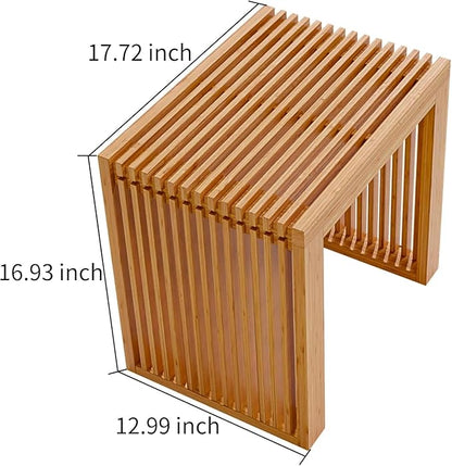 APRTAT Small Bamboo Dining Bench, 17inch Farmhouse Decor Indoor Kitchen Table Bench, Entryway Shoe Rack Bench, Outdoor Bench, Solid Bamboo Benches for Living Room, Hallway, Bedroom, Bathroom