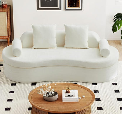 AVZEAR 78" Curved Loveseat Sofa, Chenille Upholstered 2 Seater Couch for Living Room, No Assembly Modern Love Seat Cloud Sofa with 2 Bolster Pillows & 2 Square Pillows, High-Density Foam, White