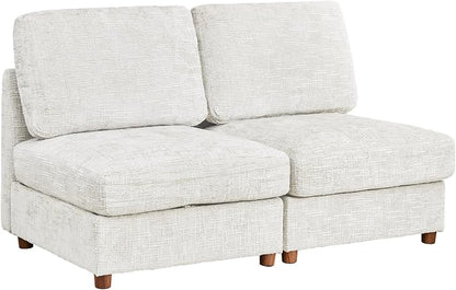 ORRD Modern Chenille Middle Armless Sofa Seat Set of 2 for Modular Sectional Couch for Living Room, White