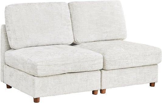 ORRD Modern Chenille Middle Armless Sofa Seat Set of 2 for Modular Sectional Couch for Living Room, White