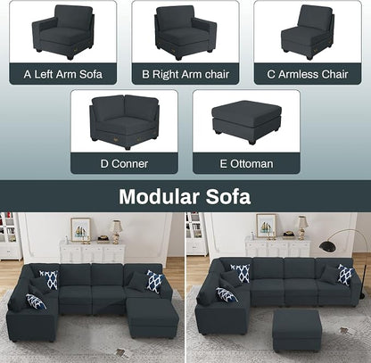 Legend Vansen Oversized Modular Sectional Sofa,U/L‑Shaped Reversible Couch with Ottoman,Deep Seat Plush Polyester Sofa for Living Room,6‑Seater,Charcoal